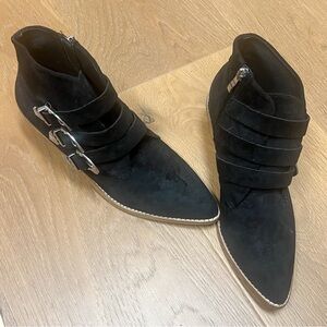 Beast Fashion Black Suede Ankle Boots with Buckle Detail